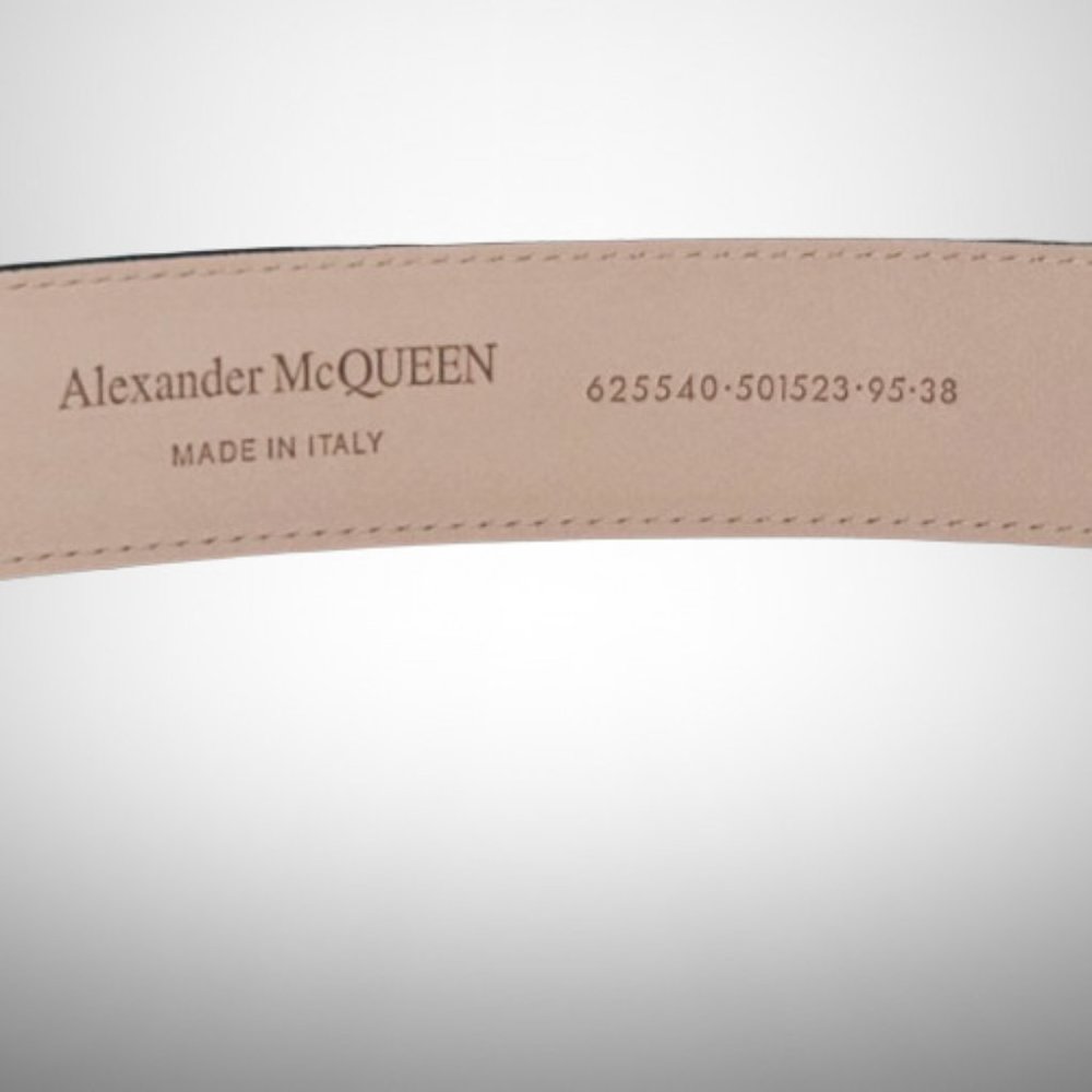 ALEXANDER MCQUEEN Men's The Gold Tone Buckle Belt in Black Calfskin Leather - Picture 7 of 8